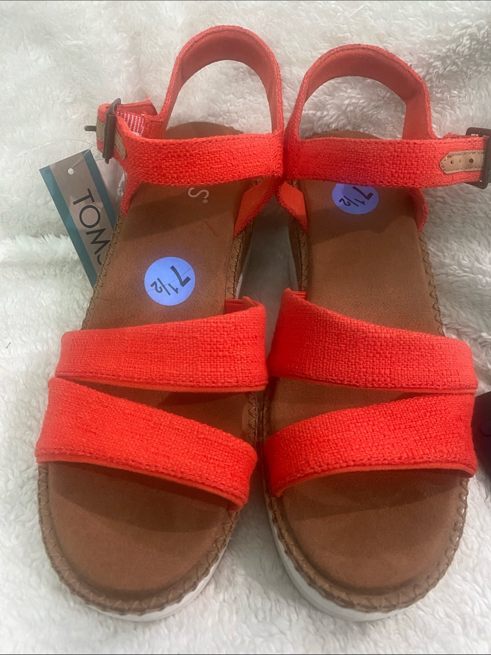 Toms Darya Wedge Sandals, Flame Two Tone Slub, Size 7.5